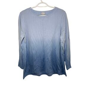 Chicos blue ombre long sleeve shirt womens XL basic plain classic fairy boho